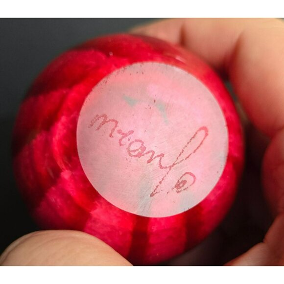 Handblown Glass Red Swirl Cruet Mini Pitcher Vase White Interior Clear Handle 4" - Picture 7 of 9